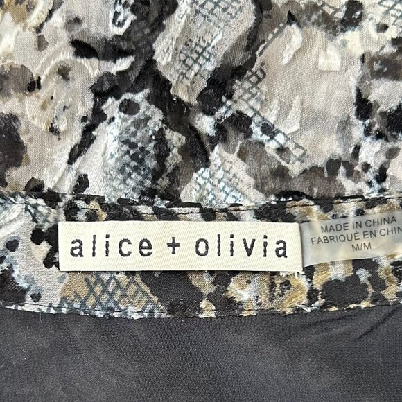 Alice + Olivia Snake Print Silk Button Down Blouse M Designer Luxury Top - Picture 6 of 8